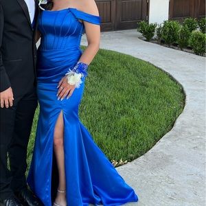 royal blue, off the shoulder, corset top